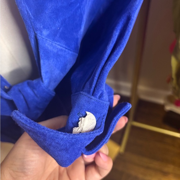 Finley NWT Blue Suede Leather Jacket Blazer Tie Front | Size 8 - Picture 6 of 8